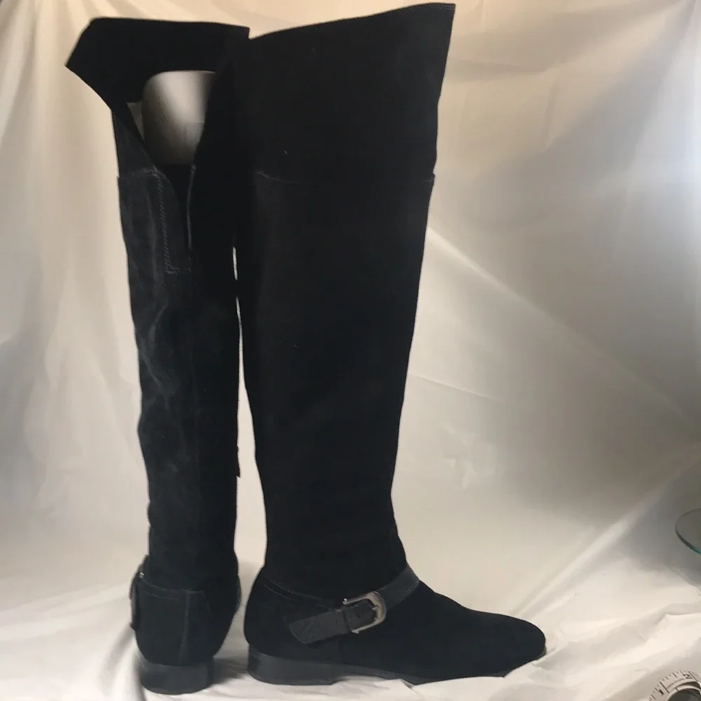 Womens Franco Sarto L-Tech Black Suede Over The Knee Moto Witchy Goth style Boot